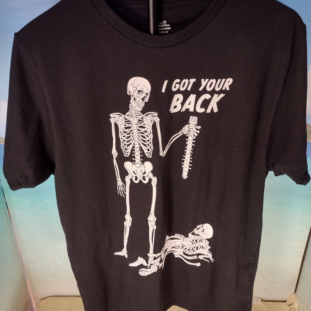 Black Skeleton "I Got Your Back" Graphic T-Shirt MD